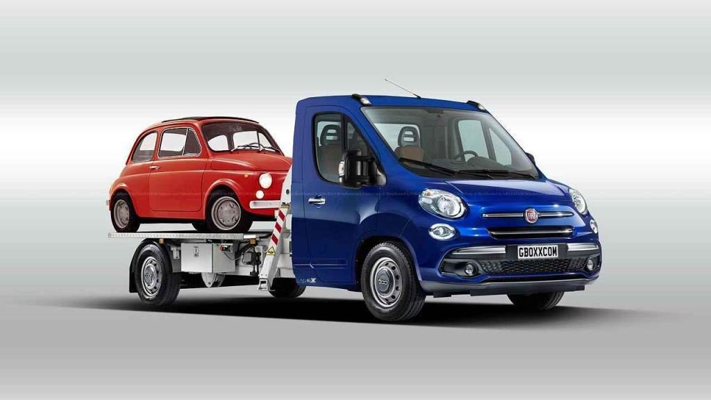 Fiat. Odtahové vozidlo do Fiatu nakonec také nevypadá kdovíjak absurdně. Očividně by tento užitkový model postavili na základě Fiatu 500 XL. Stará „pětistovka“ na korbě je pak hezkým detailem.