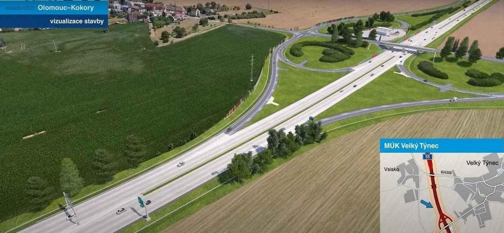 Vizualizace dálnice D55 Olomouc - Kokory