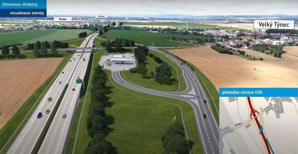 Vizualizace dálnice D55 Olomouc - Kokory