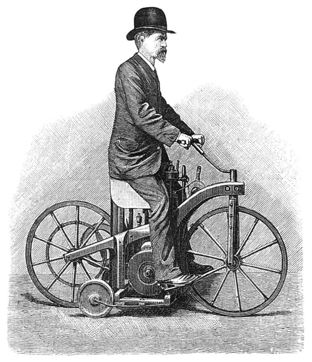 Daimler Reitwagen na dobové kresbě z roku 1889.