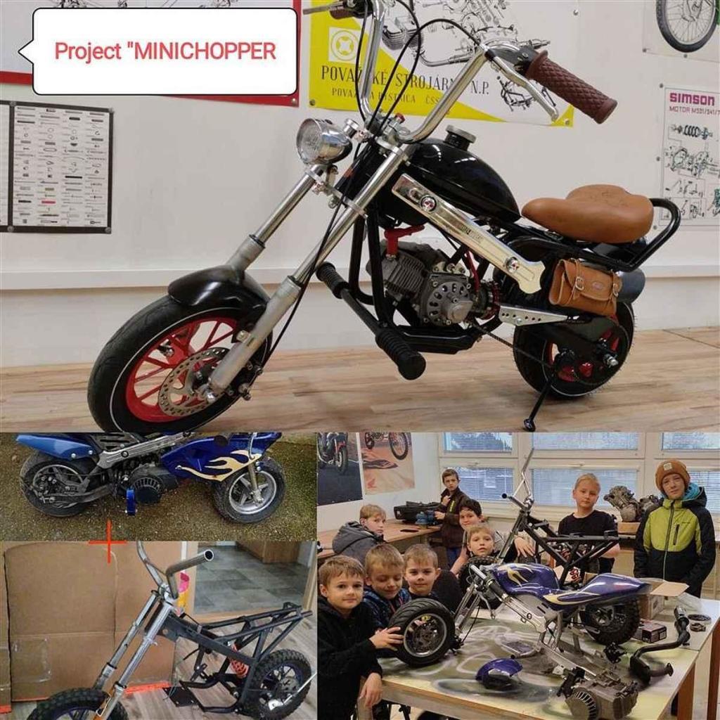 Malí šikovní mechanici z motokroužku při Středisku volného času Domeček ve Valašském Meziříčí sestrojili funkční mimimotorku. Jde o nejmenší ručně vyrobený motocykl ve stylu Chopper v ČR.