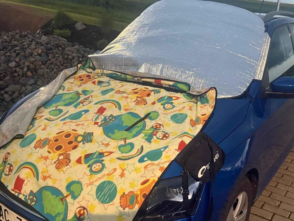 Improvizovanou ochranou před padajícími kroupy může být fólie.