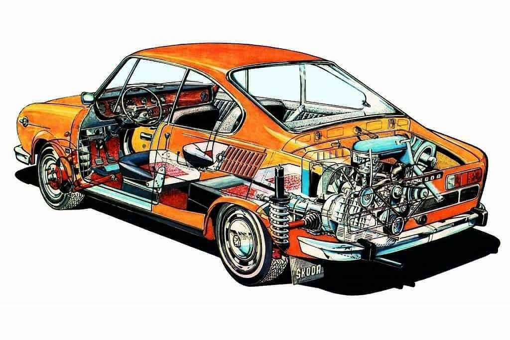 Řez prozrazuje uspořádání "vše vzadu"