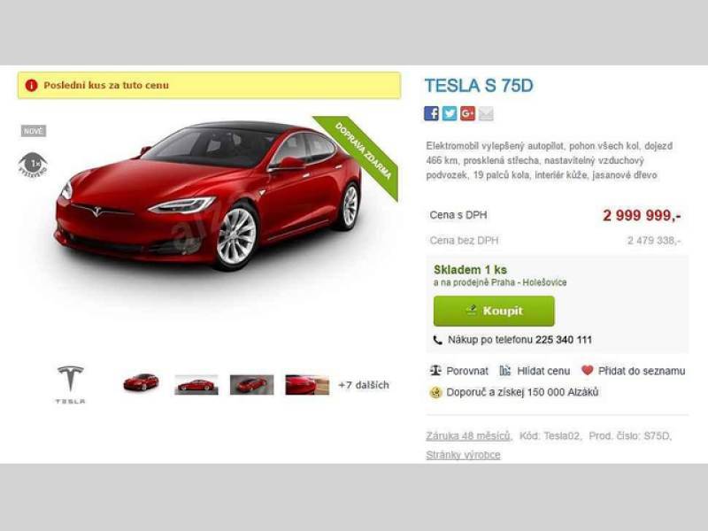 Prodej elektromobilů Tesla na e-shopu Alza.cz.