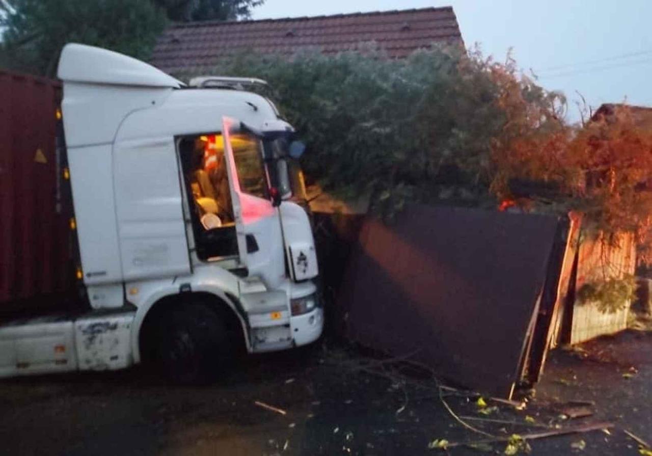 Nákladní vůz v Borové narazil do stromu a domu. Řidič se vyhýbal srně