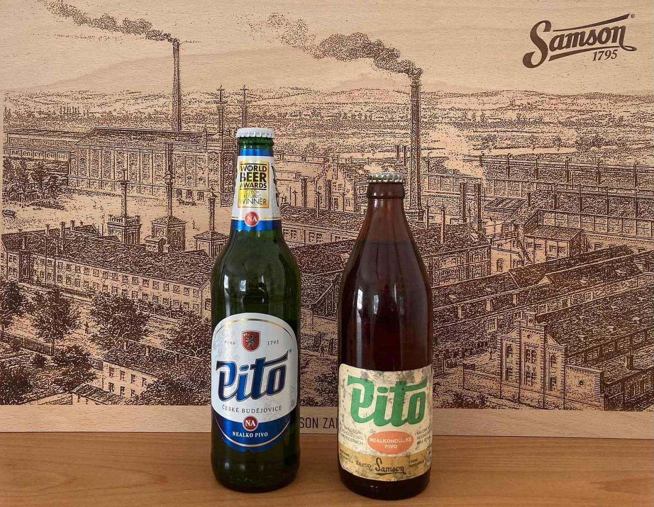 Před 50 lety vzniklo v Samsonu první Pito (vpravo). Logo, které si s sebou nese vytvořil českobudějovický grafik Radomír Postl.